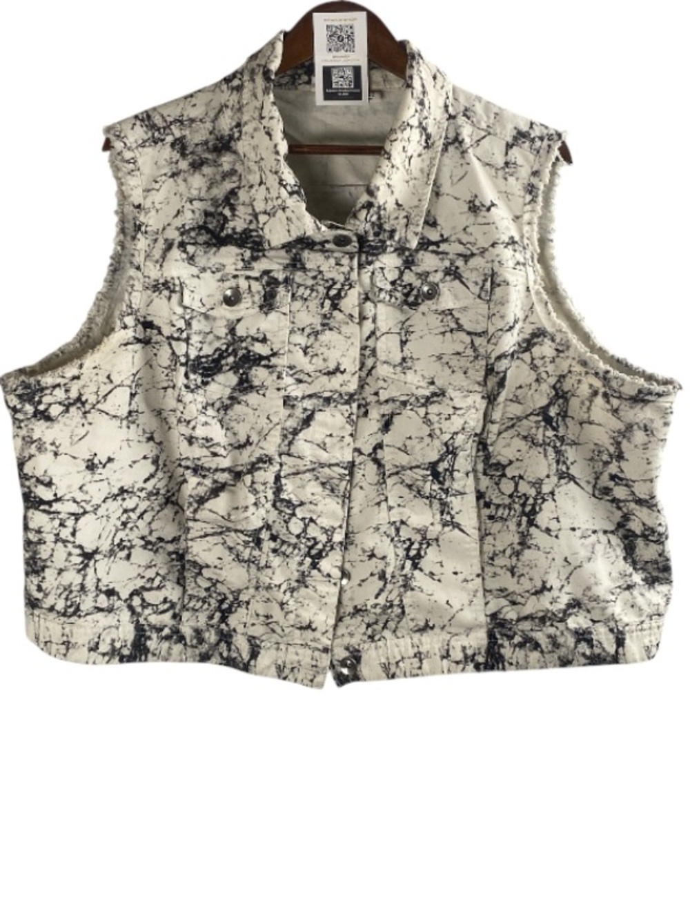 Cato black white Sleeveless Marble Print Denim Vest / 26-28W